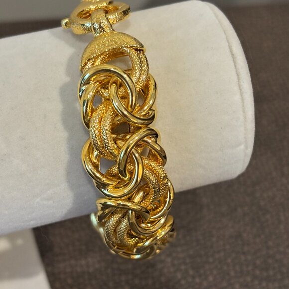B Italy Yellow Gold Finish Byzantine Chain Wide  Chunky Bracelet - Picture 2 of 16